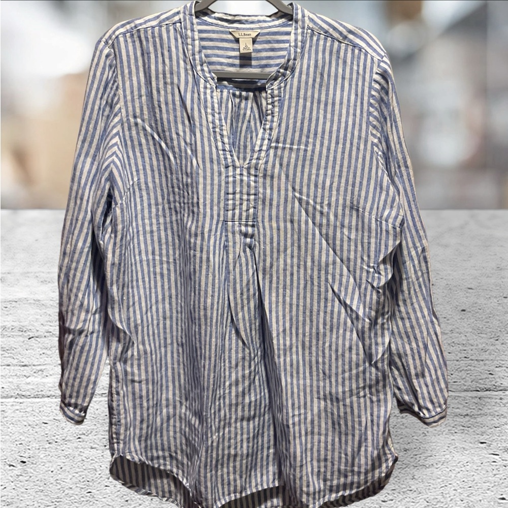 L.L.BEAN Blue/ White Popover Tunic Top